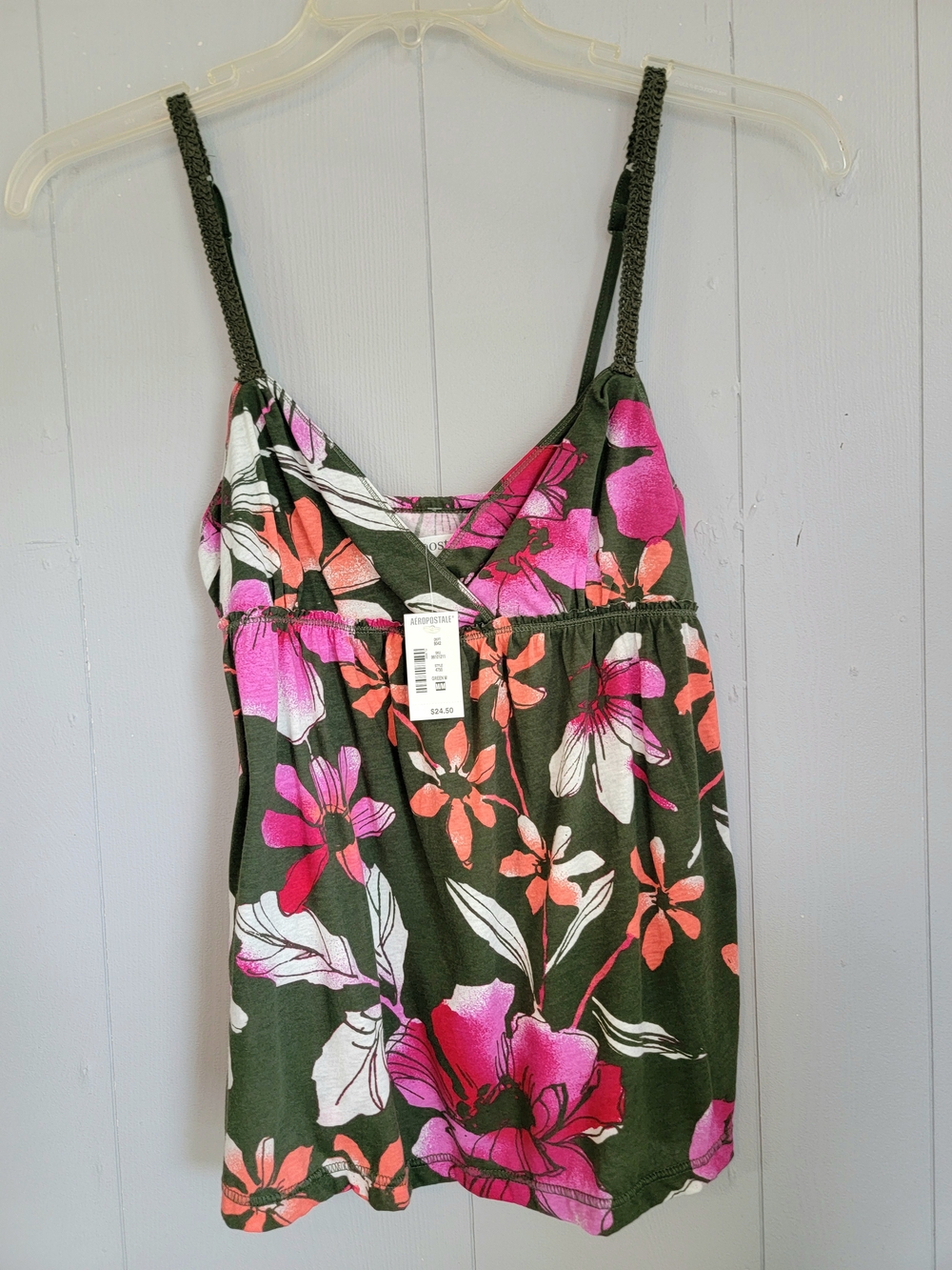 NWT Aeropostale Dark Green Floral Cami Top, Size M